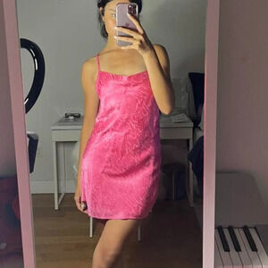 Zara  Jacquard Animal Detail Slip Mini Dress Hot Pink Sz Small NWT